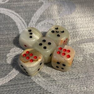 Handcrafted Onyx Dice Set with Red and Black Pips